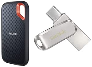 SanDisk 2TB Extreme Portable SSD 1050MB/s R, 1000MB/s W,Upto 2 Meter Drop Protection with IP55 Water & TypeC Smartphone Compatible, 5Y Warranty, External SSD & Ultra Dual Drive Luxe USB 3.0