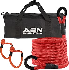 ABN Kinetic Recovery Rope Kit - 20ft Kinetic Recovery Tow Rope and 6in Soft Shackle Set - 3/4in Kinetic Tow Rope with 207,000 lb Break Strength and 5/16in Fiber Shackles