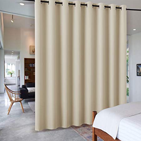 RYB HOME Decor Freestanding Office Partition Wall Divider Curtain, Grommet Top Contemporary Blackout Curtain Panel for Home Theatre/Bedroom/Garage, 9 ft Tall x 15 ft Wide, Cream Beige, 1 Piece