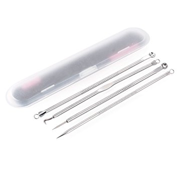 TR.OD Blackhead Whitehead Remover Tool Beauty Blemish Acne Pimple Extractor Kit Silver 4Pcs with Box