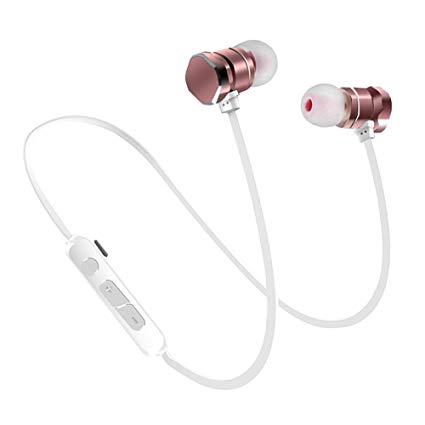 AGKupel Bluetooth Headphones, Wireless Sport Neckband Earbuds, Sweatproof Sports In-Ear Earpieces with Microphone-Rose Gold