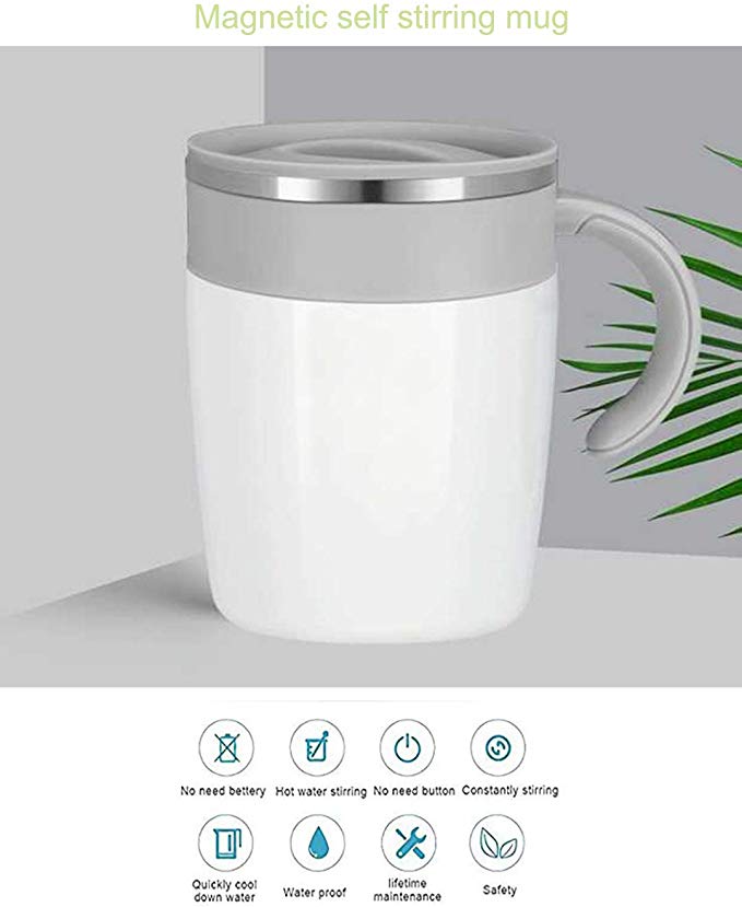 Flyteeth 300ml Self Stirring Coffee Mug- Intelligent Automatic Temperature Control Waterproof Hot Energy Stirring Innovative Coffee Cup Automatic Mixing Cup，white (White)