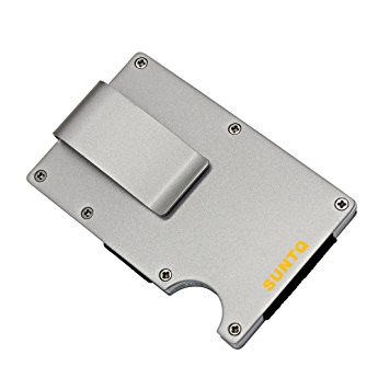 SUNTQ Metal Wallet Credit Card Holder Travel Minimalist Wallet,Business Aluminum Slim Money Clip Wallet with RFID Blocking Black/ Silver (Silver)