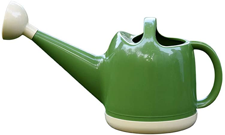 Fasmov 1 Gallon Plastic Watering Can, Green & Beige