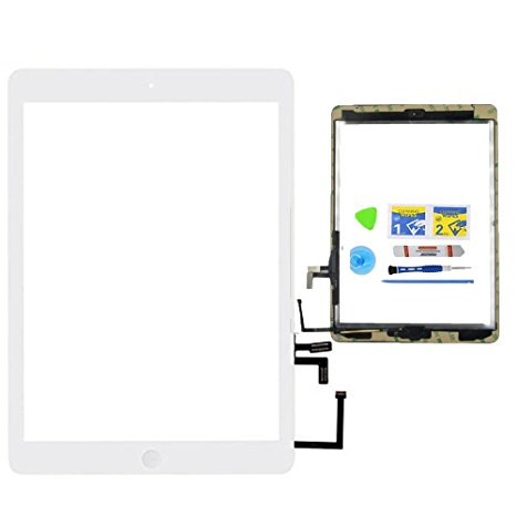 Monkey White Digitizer Touch Screen Outer Glass Panel for iPad Air 5th Gen Generation Bundle with Home Button Flex Cable Assembly, Tools and Adhesive Tape
