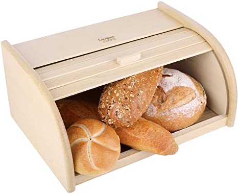 Creative Home Wooden Bread-Bin | 40 x 27,5 x 18,5 cm | Natural Beech Wood | Container with Roll-Top | Bread Box for Every Kitchen | Perfect for Dry Food