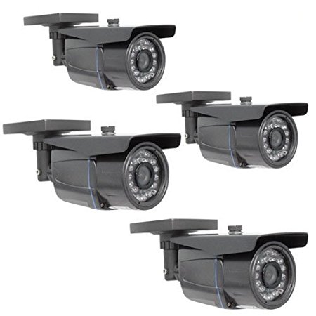 (4) Pack of Professional 900TVL Outdoor Surveillance Video Camera with Power Supply Kit - 900 TV Lines, 3.6mm Wide Angle Lens, 24pcs IR LED, WDR (Wide Dynamic Range)