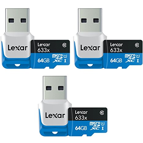 Lexar 64GB microSDXC UHS-I 633X High-Performance Memory Card 3-Pack Bundle
