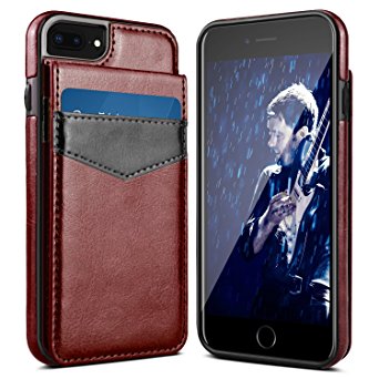 iPhone 8 Plus Wallet Case, iPhone 7 Plus Wallet Case, LuckyBaby Premium Leather iPhone 8 Plus Case with Card Slots Folio Flip Magnetic Shock-Absorbing Protective Case for iPhone 7/8 Plus - Brown