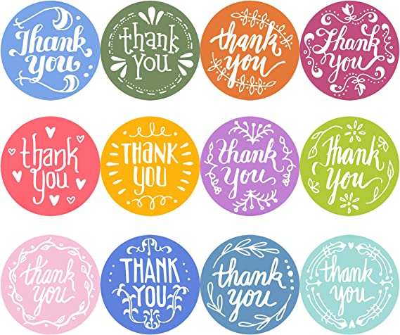 Youngever Thank You Stickers Rolls of 1240 pcs, 12 Unique Designs, 1.5 Inch, Thank You Sticker Roll Boutique Supplies for Business Packaging, Mailer Seal Stickers(620 Stickers Per Roll)