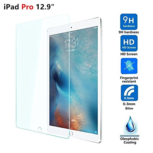 iPad Pro Screen Protector, 12.9 Inch Tempered Glass Screen Explosion-proof Film 0.3mm / 9H / Bubble Free Installation, Anti-Fingerprint, Retail Package HD Clear for Apple iPad Pro (iPad Pro)
