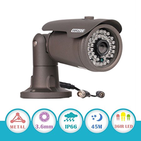 EWETON 1/3" CMOS 1200TVL CCTV Home Surveillance Weatherproof 36 Led 3.6mm Lens Wide Angle Bullet Security Camera with IR Cut-100ft IR Night Vision Distance, Aluminum Alloy Housing