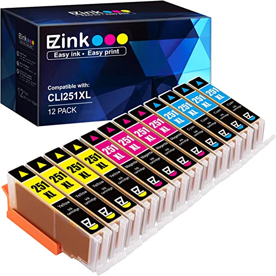 E-Z Ink (TM) Compatible Ink Cartridge Replacement for Canon CLI-251XL CLI 251 to use with PIXMA MX922 IP7220 MG5520 MG5420 IX6820 IP8720 MG7520 MG6320 Printer (4 Cyan, 4 Magenta, 4 Yellow, 12 Pack)