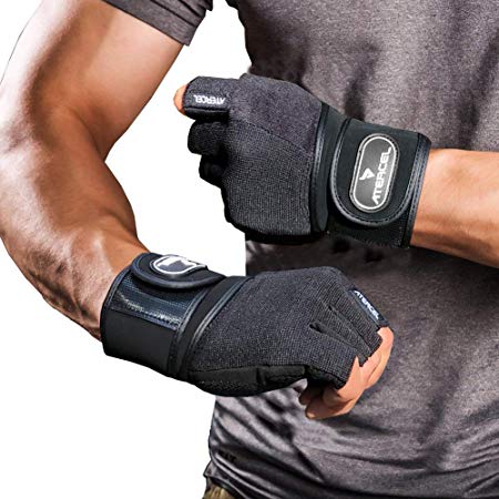 Atercel Weight Lifting Gloves with 20" Leather Wrist Wraps Support, Best Workout Exercise Gloves for Powerlifting, Crossfit, Training, Breathable & Snug fit (Pair)
