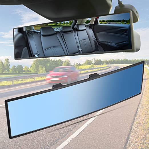 JoyTutus Rear View Mirror, Universal 11.81 Inch Panoramic Convex Rearview Mirror, Interior Clip-on Wide Angle Rear View Mirror to Reduce Blind Spot Effectively for Car SUV Trucks - Blue