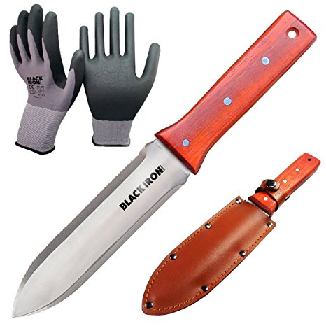 Black Iron Garden Kit, Hori Hori Japanese Gardening Knife   Work Gloves