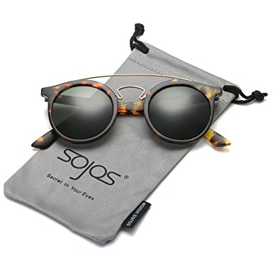 SojoS Classic Mens Womens Double Metal Bridge Round Sunglasses SJ2024