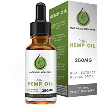 Premium Hemp Oil Drops - 250mg All-Natural Formula - Packed with Vitamins - Good Source of Omega 3 and 6 Fatty Acids - Promotes Heart Health - 30ml Bottle - 1 Month Supply - Mazanobu Healings