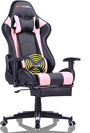 Gaming Chair Office Desk Chair High Back Computer Chair Ergonomic Adjustable Racing Chair Executive PC Chair with Headrest,Massager Lumbar Support & Retractible Footrest (w)