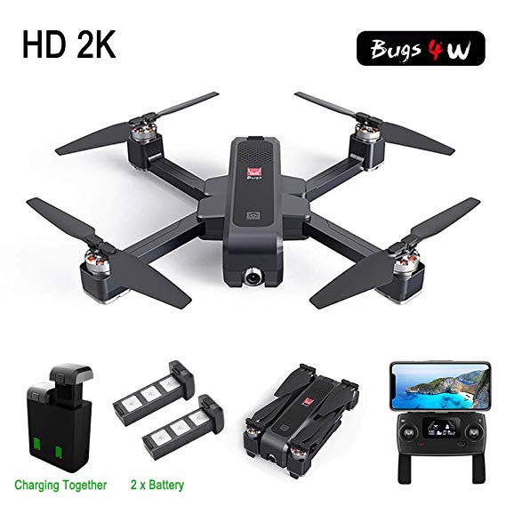 MJX Bugs 4W Drone 2K 5G WiFi Camera Drone, Foldable GPS B4W RC Quadcopter with Bugs GO App Operation Altitude Hold Track Flight Double Charging 3400mAh 2 Battery (Black Mjx B4w   Carton)