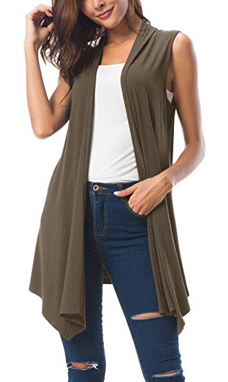 Urban CoCo Women's Sleeveless Draped Open Front Cardigan Vest Asymmetric Hem