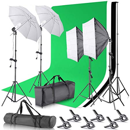 Neewer Upgraded 2.6x3 M/8.5x10 ft Background Support System with 800W 5500K Softbox and Umbrella Continuous Lighting Kit for Photo Studio Product, Portrait and Video Photography (New Fabric Backdrop)