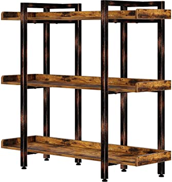 Rolanstar Bookshelf 3-Tier, Open Etagere Bookcase, 39.8’’H x 41.3”L Freestanding Bookshelves for Storage and Display, Wood Rustic Book Shelves for Living Room Bedroom Home Office