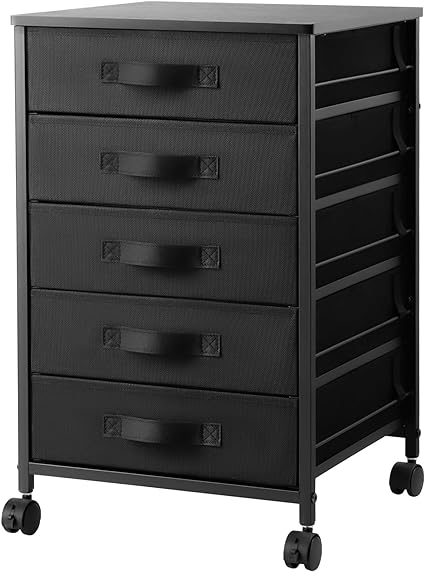 TOPSKY Mobile Cabinet, Fabric Storage Tower with Anti-Drop Drawers for Home Office (Black, 5 Drawers)