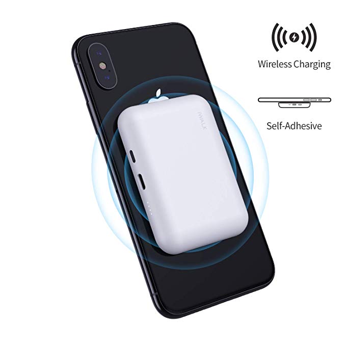 iWALK Qi Wireless Portable Charger Power Bank 3000mah by Sticking to Phone, Compatible with iPhone Xs, XR, X, 8, 8 Plus, Samsung Galaxy S10, S10 , S9, S9 , S8, S8 , Note 9, Nexus, HTC and More, White