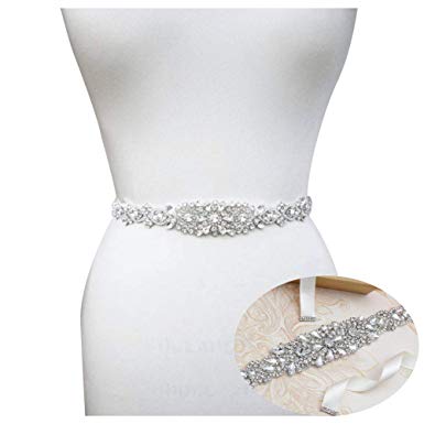 Yanstar Rhinestone Wedding Bridal Belts and Sashes Clear Crystal Bridal Belt for Wedding Dress