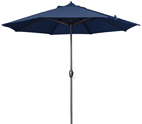 California Umbrella 9' Round Aluminum Market Umbrella, Crank Lift, Auto Tilt, Bronze Pole, Navy Blue Olefin