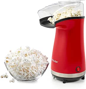 Nostalgia 16 Cup Hot Air Popcorn Maker | Makes Hot, Healthy Popcorn, No Oil Needed | Measuring Cap for Kernels Included | Red