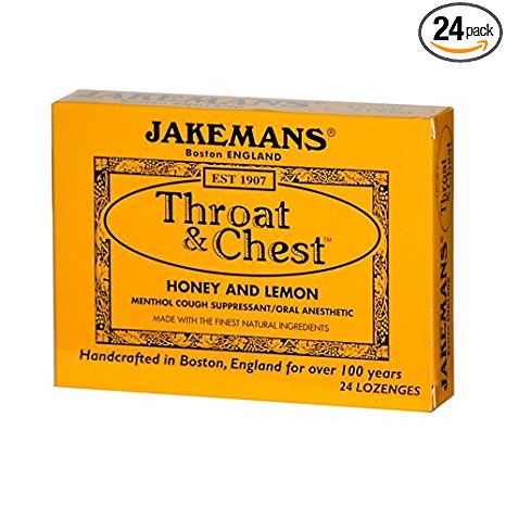 JAKEMANS Honey Lemon Throat and Chest Lozenge Box, 1 box of 24 Lozenges