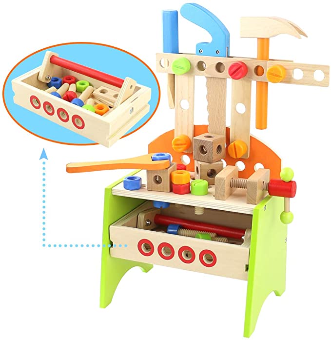 Nuheby Wooden Workbench Toys Kids Tools Set Kit Bench 40Pcs for Kids Boys Girls 3 4 5 6 Years Old,Play Tools Construction Building Hammer Toys Screwdriver Set Pretend Role Play Game Gift