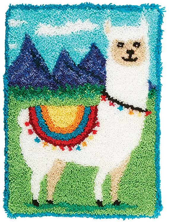 MLADEN Latch Hook Rug Kits DIY Crochet Yarn Rugs Hooking Craft Kit with Color Preprinted Pattern Design for Adults Kids (Alpaca, 20 x 15in)