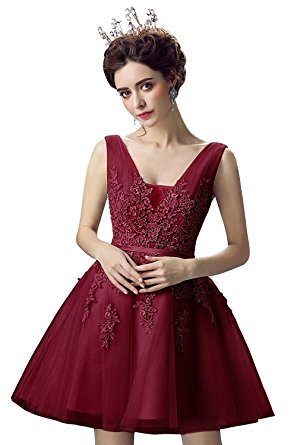 Babyonlinedress Babyonline Lace Tulle Prom Dresses Short V Neck Bridesmaid Homecoming Gown