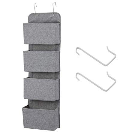 MaidMAX Over Door Storage, Wall Hanging Storage Organiser for Wardrobe, Nursery, Bedroom, Office, 4 Pockets, Grey