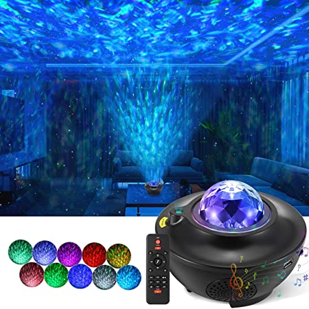 Galaxy Projector Star Projector with Remote Control, Night Light Projector with Led Galaxy Ocean Wave for Kids Bedroom Party Decoration, Built-in Music Speaker, Voice Control Black