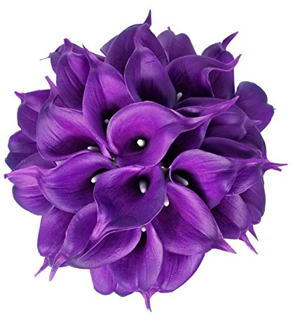 FRP Flowers 20 PCS Real Touch Calla Lily Flowers for Artificial Floral Arrangements, Bridal Bouquets, and Home Decor (Regal Purple)