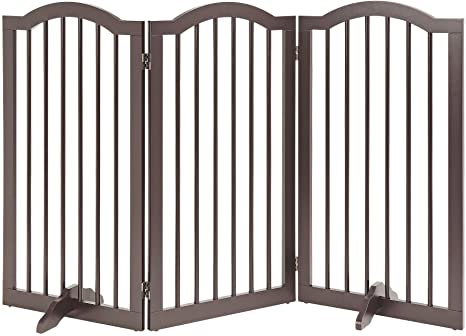 Unipaws Arched Top Tall Pet Gate, Freestanding Stair Gate, Indoor Foldable Dog Gate, Safety Doorway Pet Barrier, Espresso, 20 inches Wide, 36 inches High, 3 Panels