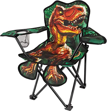 Toy-To-Enjoy Outdoor Dinosaur Chair for Kids – Foldable Children’s Chair for Camping, Tailgates, Beach, – Carrying Bag Included Mesh Cup Holder & Sturdy Construction. Ages 5 to 10 (Patent Pending)
