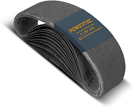 POWERTEC 46008 4" x 36" Silicon Carbide Sanding Belts, Assorted 1 Each of 120/240/400/600/800/1000, 6PK