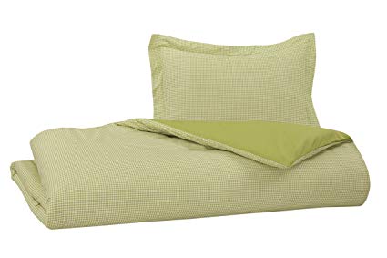 Reversible Duvet Cover Set by DELANNA 100% COTTON 2 Piece Percale Duvet Cover Set Includes Duvet Cover and a Pillow Sham Crisp, Comfortable, Breathable, Soft and Durable (Twin, Lime Ginham)