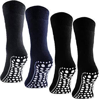 BRUBAKER 4 Pairs Slip Resistant Non Skid Soles Socks Sizes: US 4 - 14