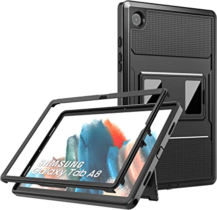 MoKo Case Fits Samsung Galaxy Tab A8 10.5 Inch 2022 (SM-X200/SM-X205/SM-X207), Shockproof Full Body Rugged Stand Back Cover Built-in Screen Protector Fit Galaxy Tab A8 10.5" 2022 Tablet, Black