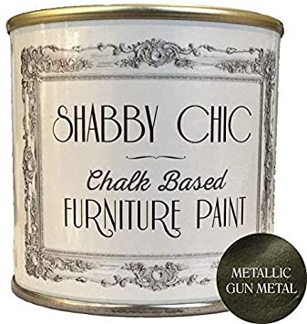 Shabby Chic Chalk Furniture Paint - Metallic Gun Metal - 1 Liter - Chalked, Use on Wood, Stone, Brick, Metal, Plaster or Plastic, No Primer Needed, Made in The UK