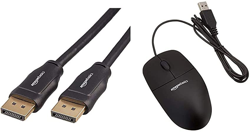 AmazonBasics DisplayPort to DisplayPort Cable - 3 Feet & 3-Button USB Optical Mouse Black