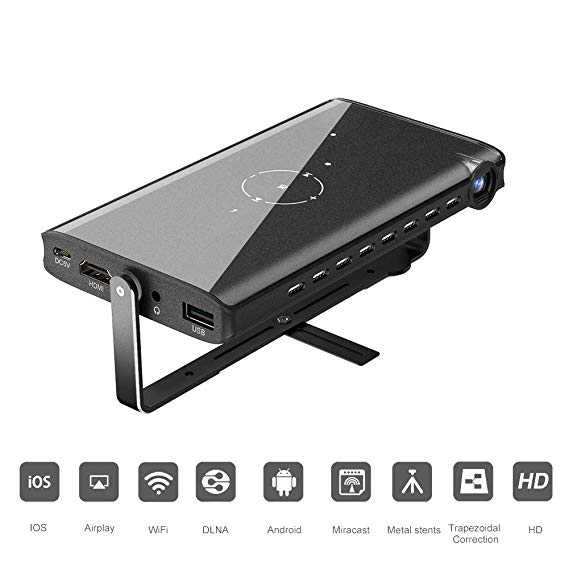 ETE ETmate Mini Projector Portable Pocket Video Projector Smart Mobile LED Projector Support Wired Wireless iPhone & Android Home Cinema,Outdoor Movie,Black