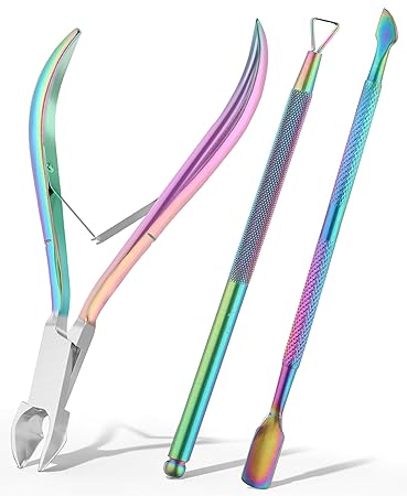 Utopia Care Cuticle Trimmer with Cuticle Pusher, Nail Cuticle Trimmer Set, Manicure Kit, Pedicure Kit, Sharp Cuticle Nippers Professional, Nail Cuticle Pusher Tool, Cuticle Remover Tool Kit (Rainbow)