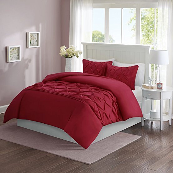 Comfort Spaces – Cavoy Duvet Cover Mini Set - 3 Piece – Red – Tufted Pattern With Corner Ties – Full / Queen, includes 1 Duvet Cover, 2 Shams